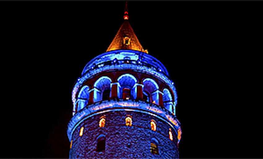 Galata Kulesi Mavi-Turuncu Yanacak